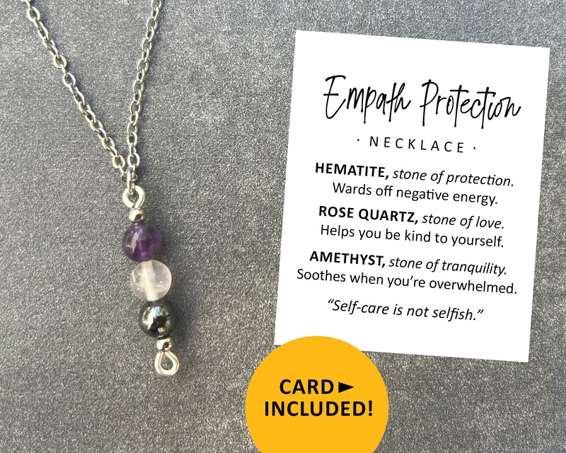 Empath protection necklace, natural stone jewelry, amethyst, rose quartz, hematite